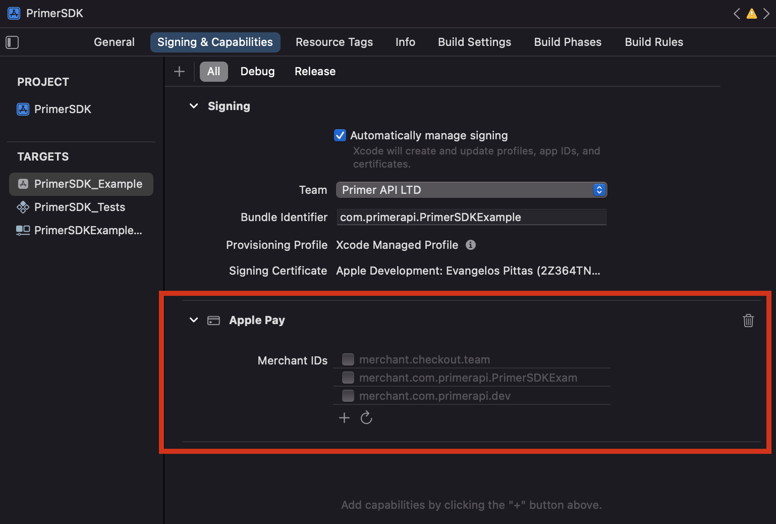 Apple Pay capability troubleshooting in Xcode