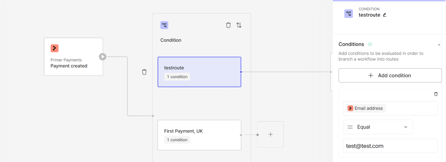 Test route via e-mail address