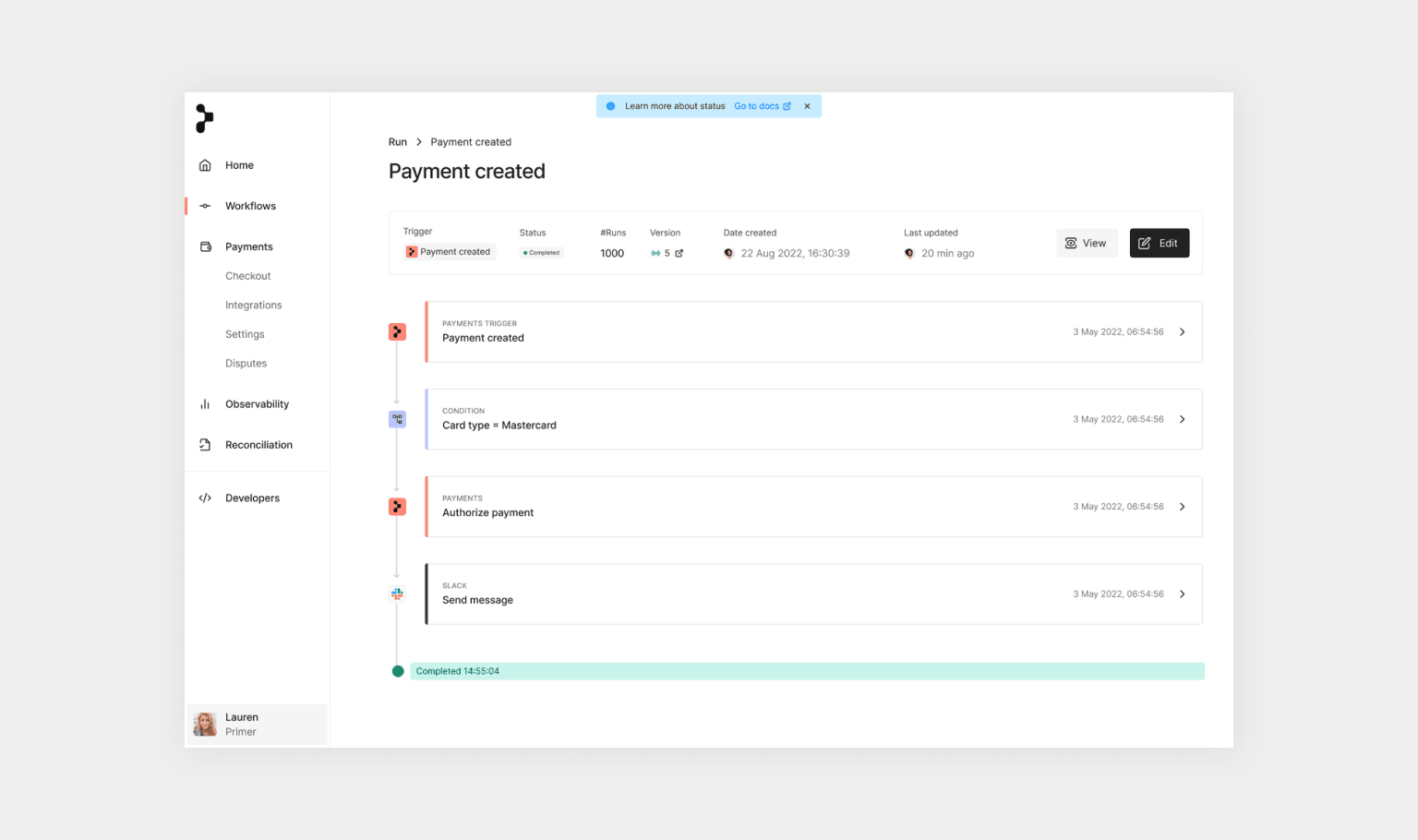 Workflow timeline